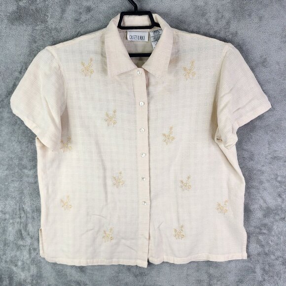 Women's Casey & Max Beige Shirt Linen Blend Short Sleeve Button-Up Size XL - Picture 2 of 10